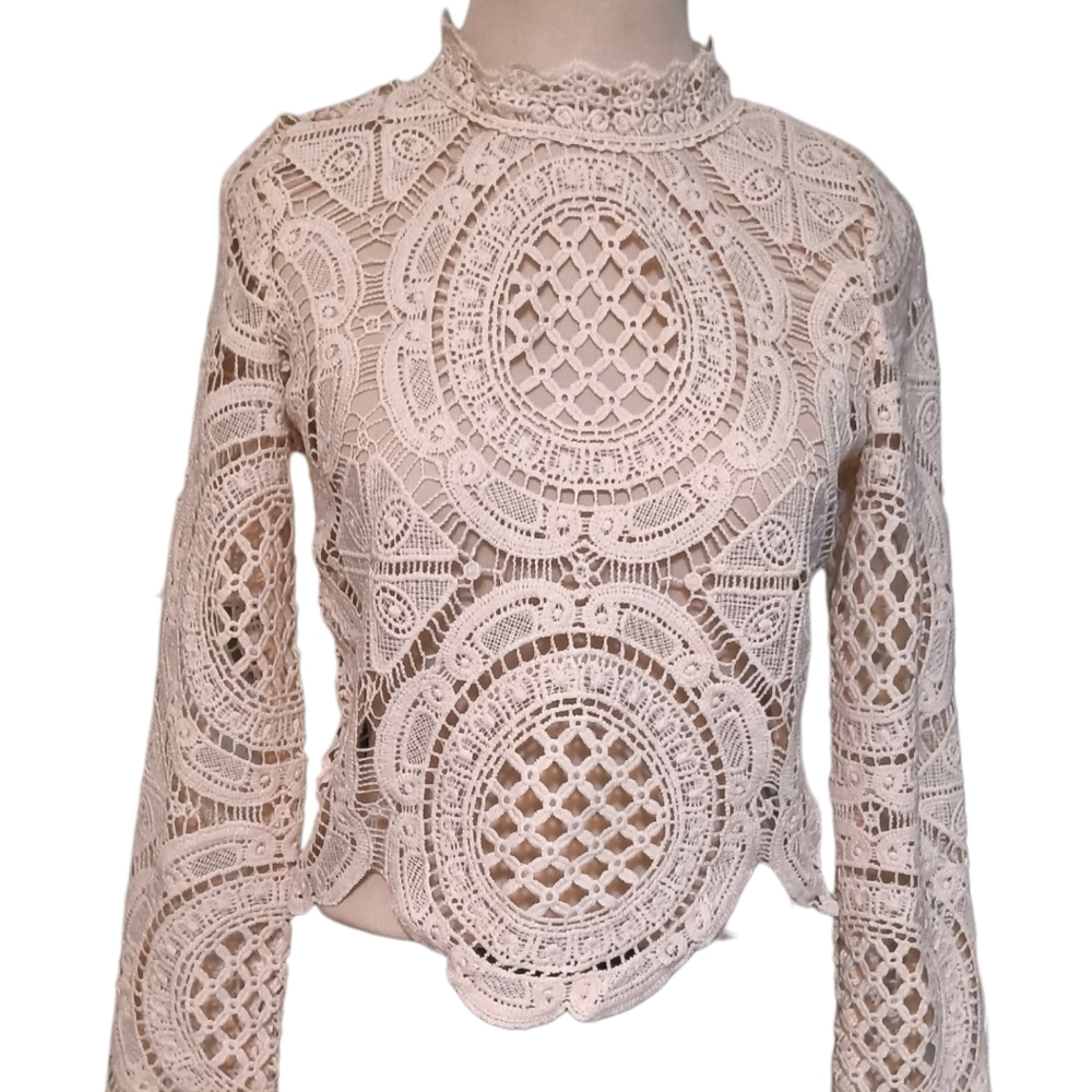Cottagecore Cream Lace Boho Long Sleeve Top - Western Boho - Poetcore Blouse